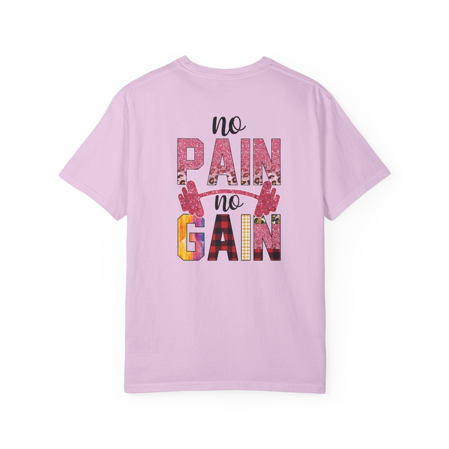 No Pain No Gain T-Shirt — Motivational Gym Tee with Barbell Design