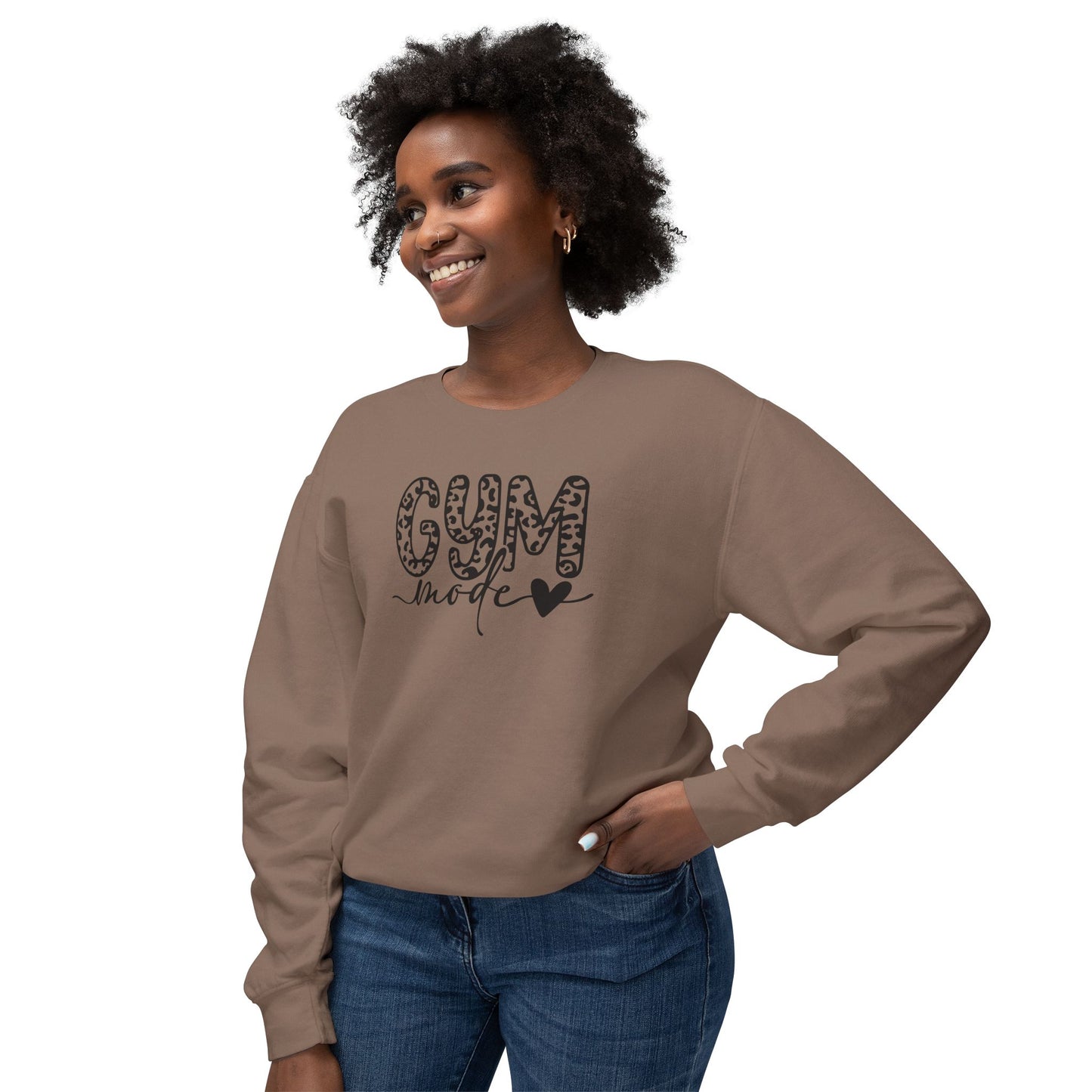 Gym Mode Crewneck Sweatshirt — Leopard Print "Gym Mode" Design