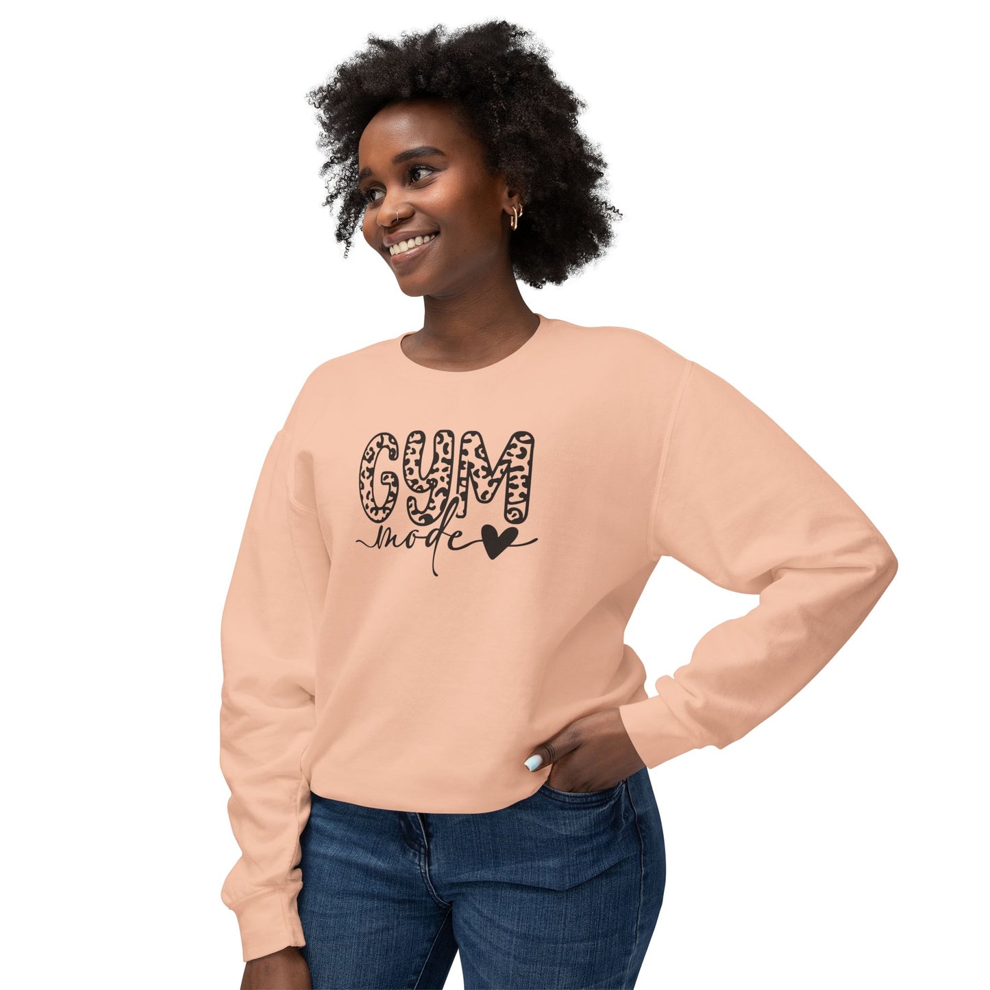 Gym Mode Crewneck Sweatshirt — Leopard Print "Gym Mode" Design