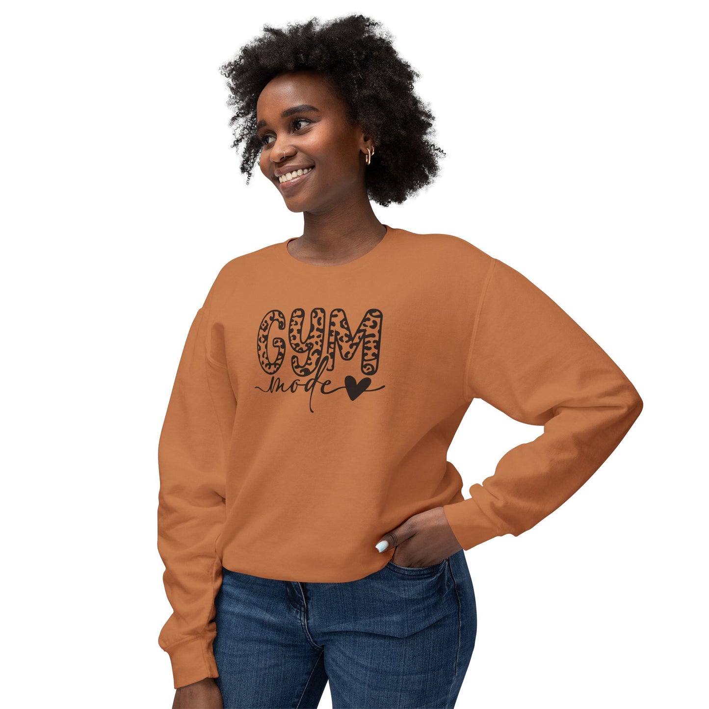 Gym Mode Crewneck Sweatshirt — Leopard Print "Gym Mode" Design