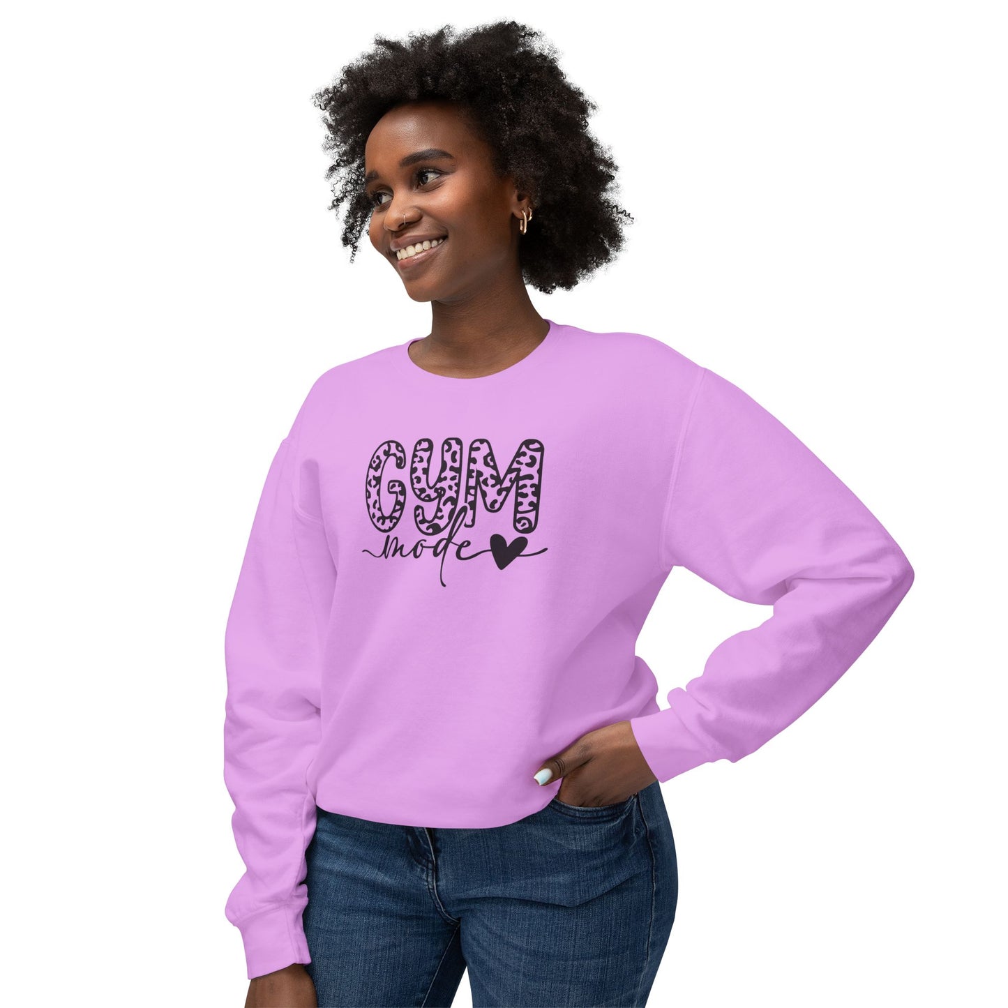 Gym Mode Crewneck Sweatshirt — Leopard Print "Gym Mode" Design
