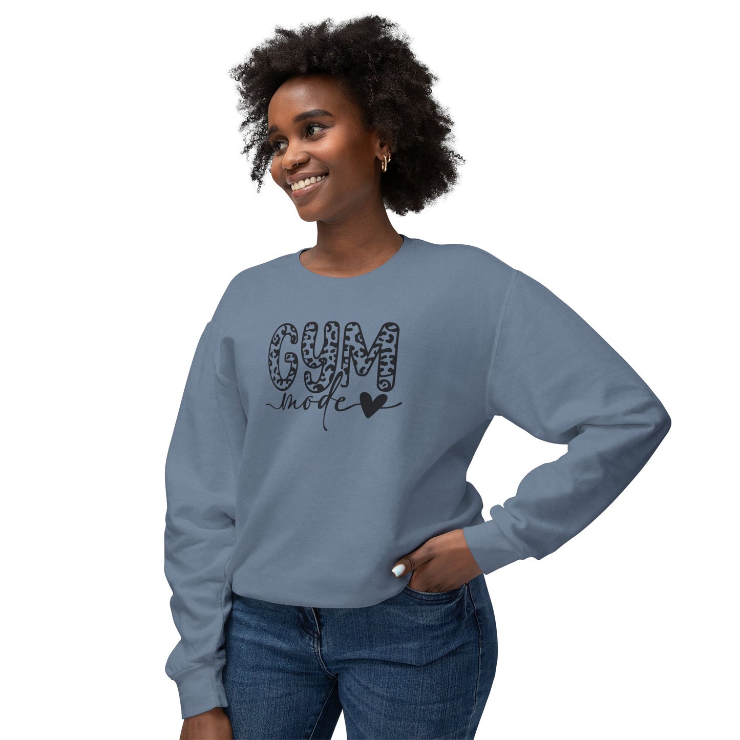 Gym Mode Crewneck Sweatshirt — Leopard Print "Gym Mode" Design