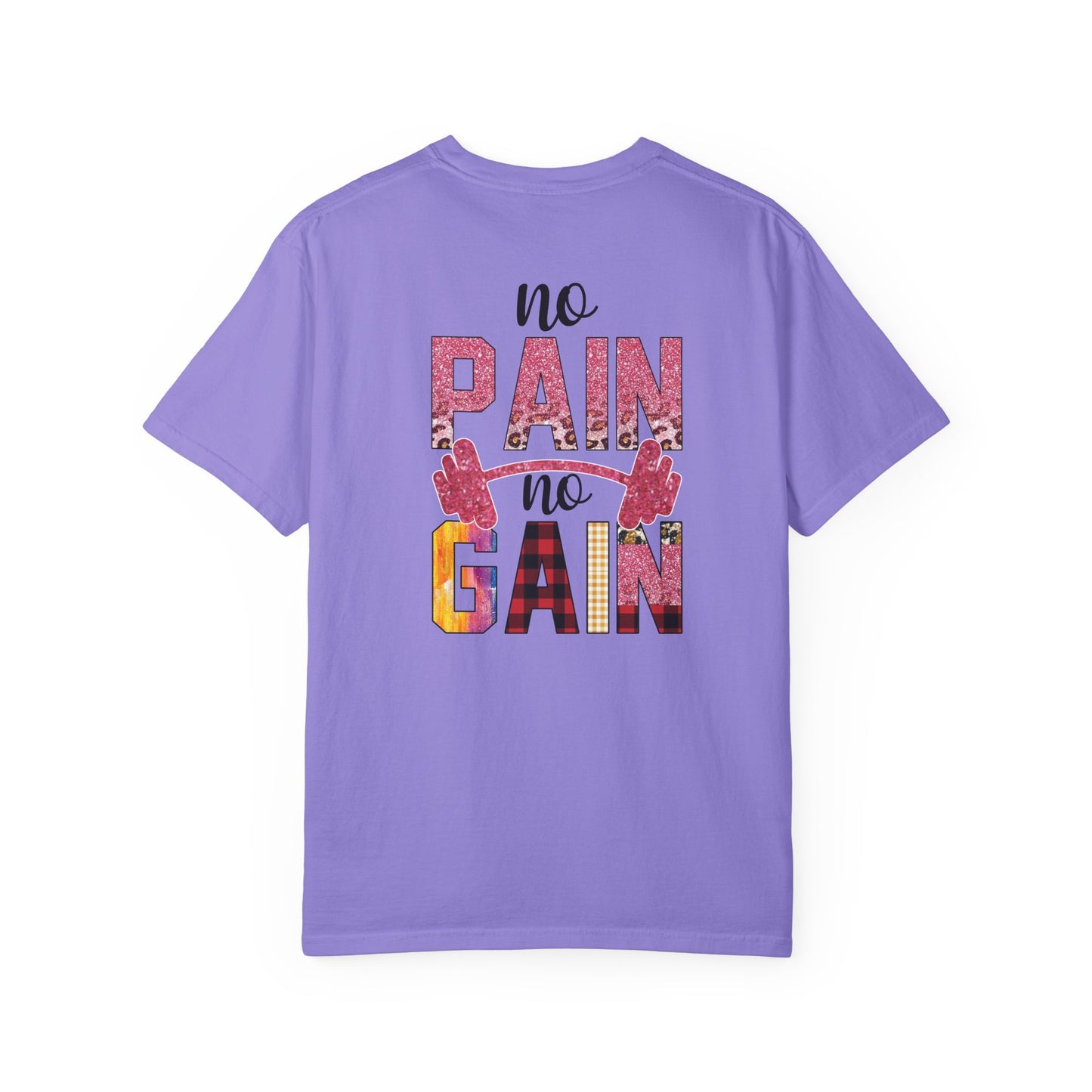 No Pain No Gain T-Shirt — Motivational Gym Tee with Barbell Design