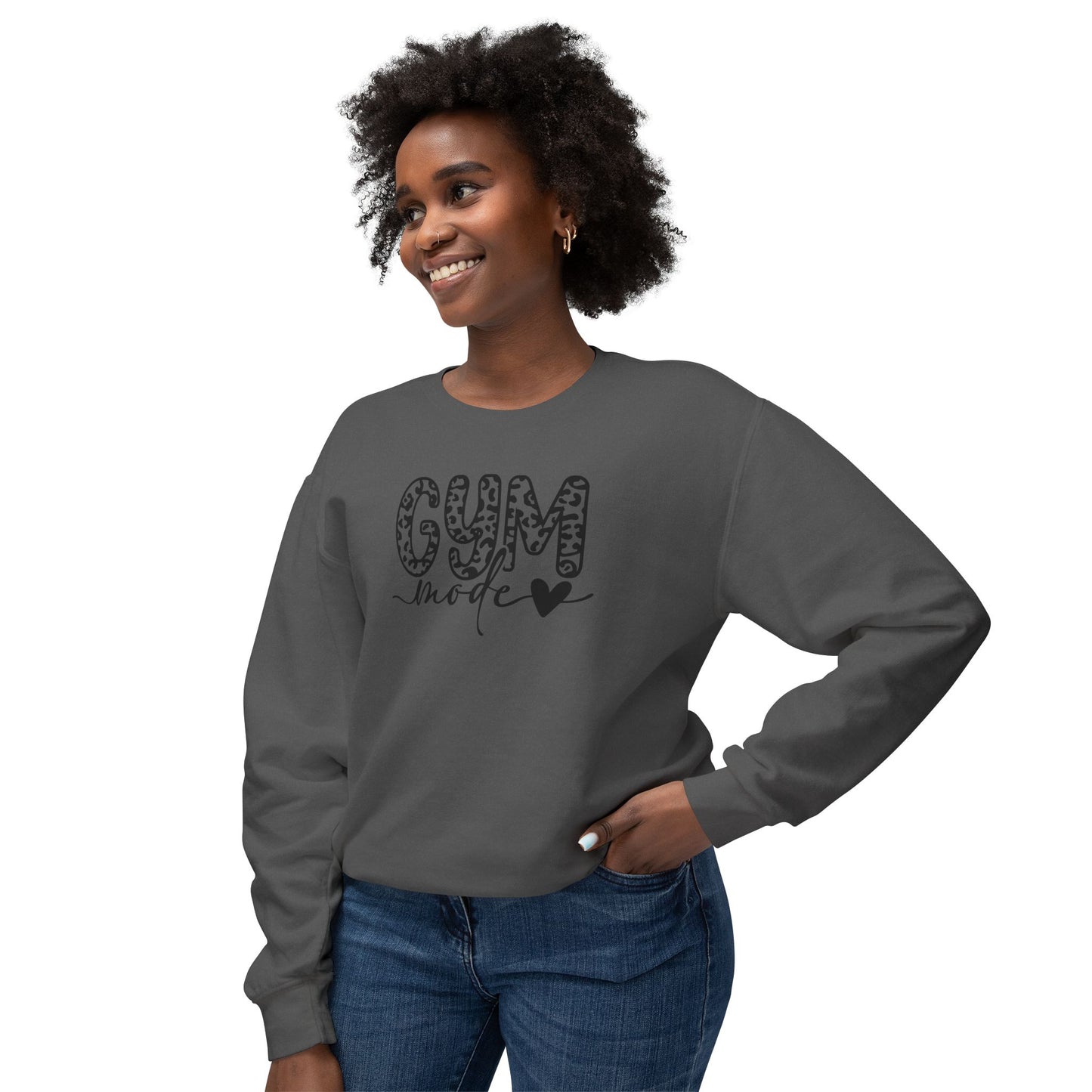 Gym Mode Crewneck Sweatshirt — Leopard Print "Gym Mode" Design