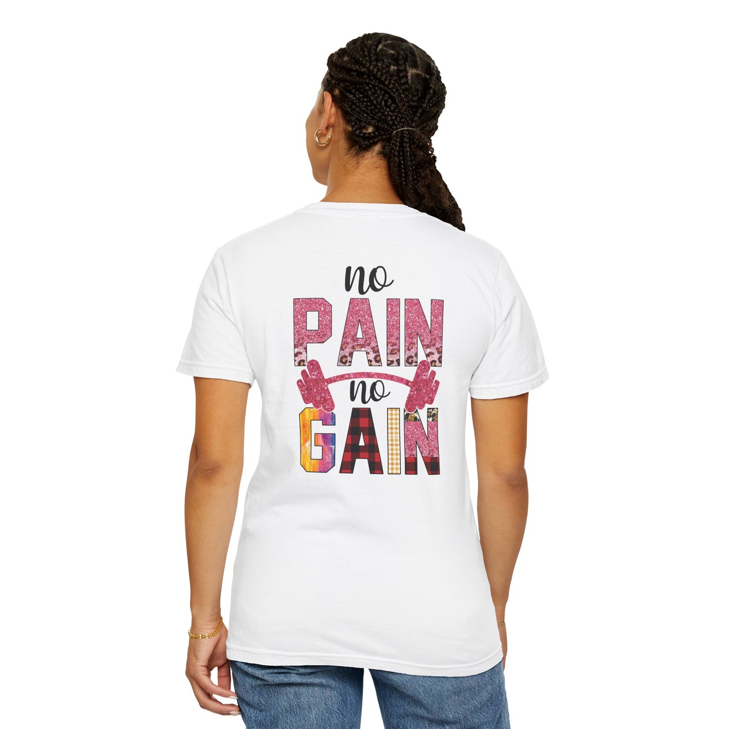 No Pain No Gain T-Shirt — Motivational Gym Tee with Barbell Design