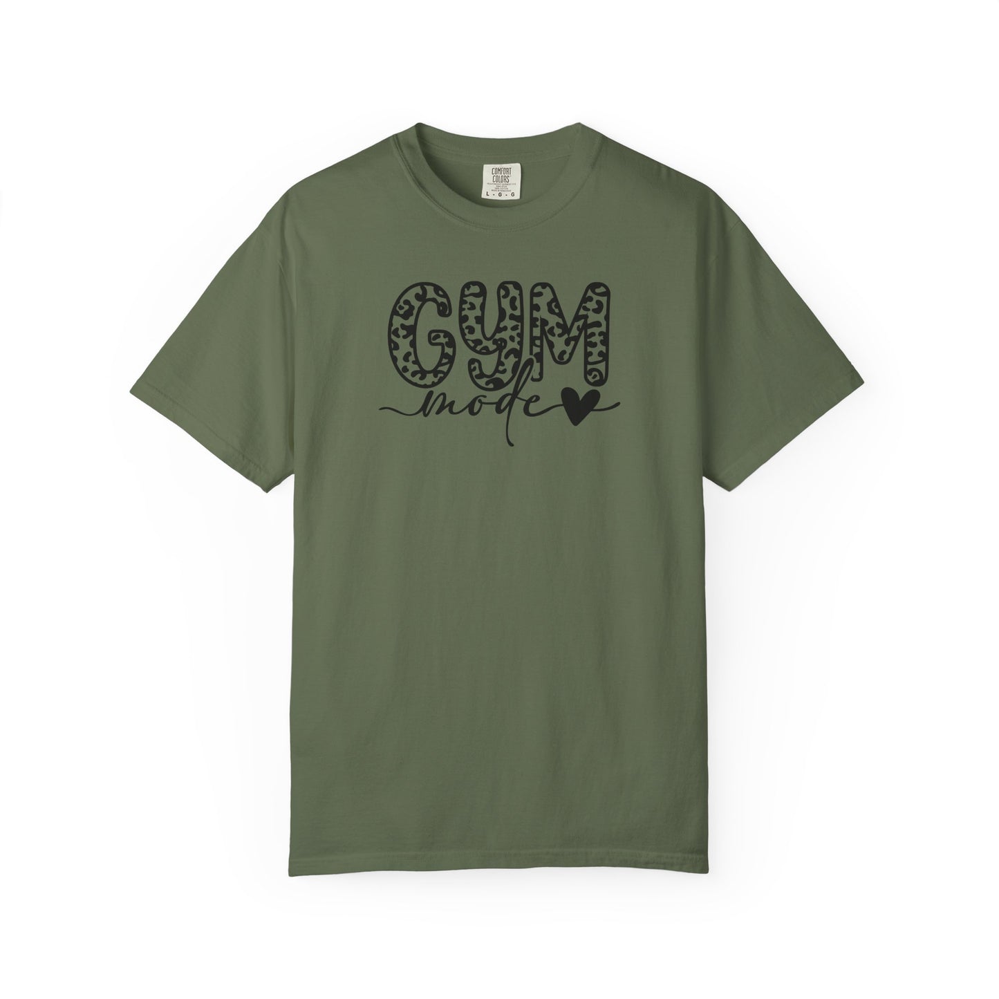 Gym Mode T‑Shirt — Leopard Print "Gym Mode" Fitness Tee with Heart Accent