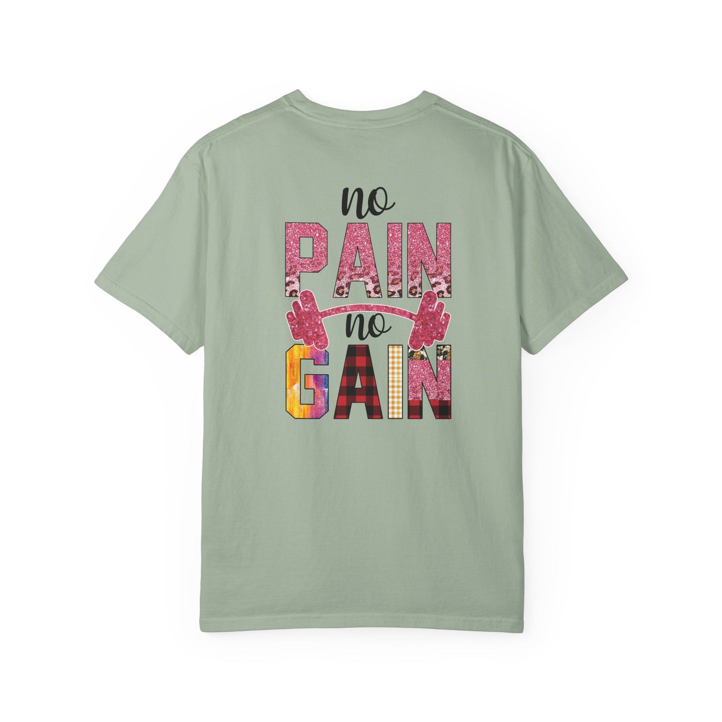 No Pain No Gain T-Shirt — Motivational Gym Tee with Barbell Design