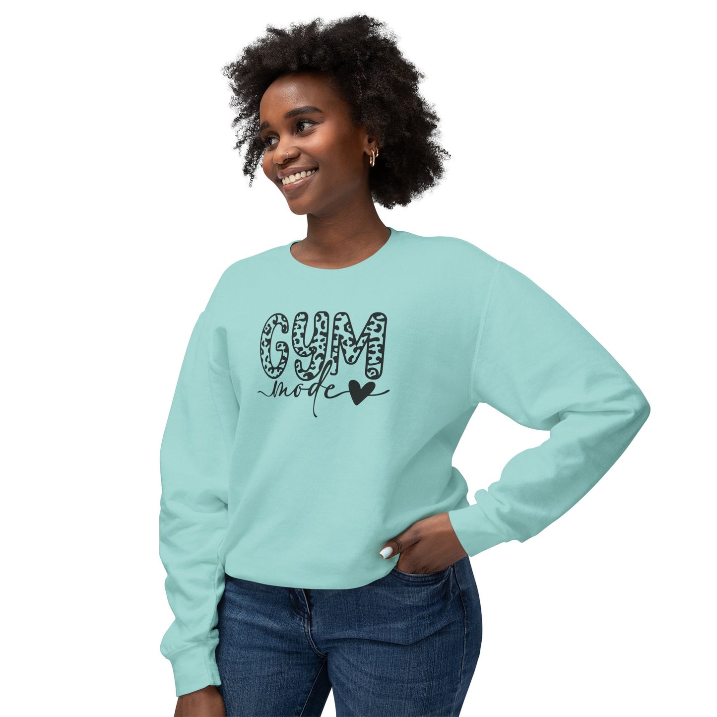Gym Mode Crewneck Sweatshirt — Leopard Print "Gym Mode" Design